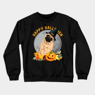 Happy Halloween Pug Dog and Pumpkin Crewneck Sweatshirt